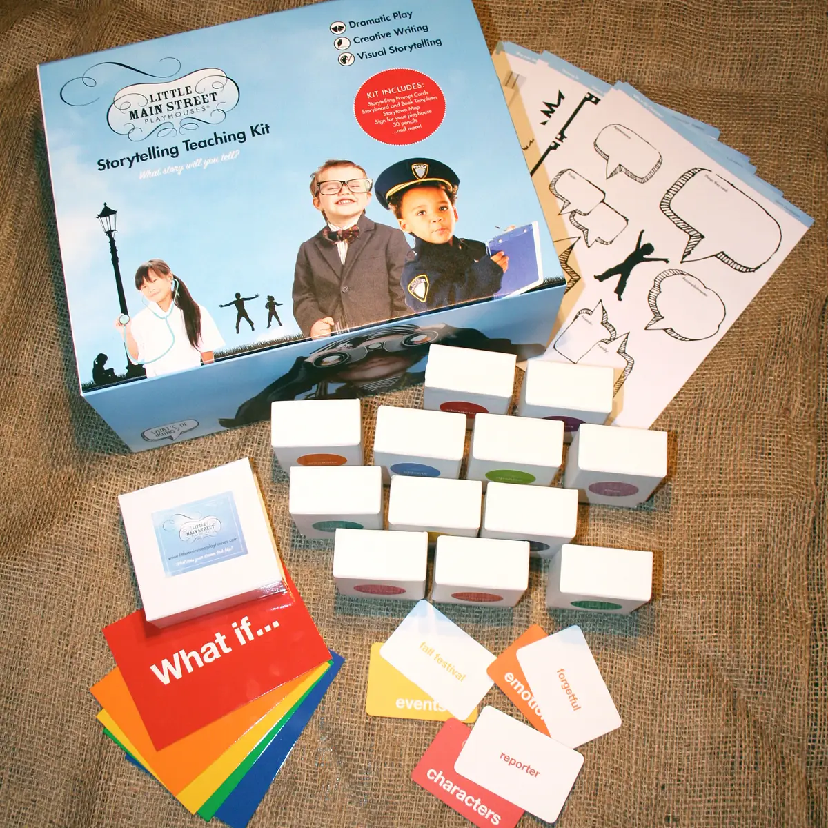 Box and contents of Storytelling Teaching Kit.