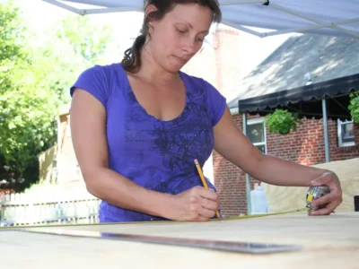 Measuring wood for playhouse build